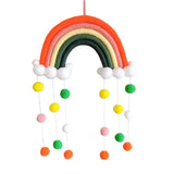 elvesmall  Hand-woven Rainbow Clouds Hanging Decoration Colorful Pom Pom Felt Ball Tassel Wall Window Girls Baby Hanging Room Decoration