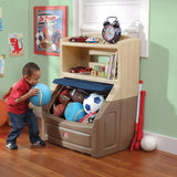 elvesmall Lift & Hide Brown and Blue 38" Tall Plastic Toddler Bookcase and Kid Toy Box and Toy Storage