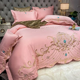 elvesmall European-Style Bed Sheet Four-Piece Set 100 Cotton High-End Atmospheric Ice Silk Quilt Cover Pure Cotton Bedding