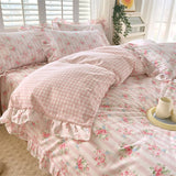 elvesmall New Ruffles 100% Cotton Duvet Cover Set or Single Duvet Covers Floral Princess Style All Cotton Quilt Cover Queen Blanket Cover