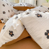 elvesmall Korean Style Seersucker  Washed cotton Bedding Set  Girls Twin Queen Size Duvet Cover   Bed Linens Kids Fashion