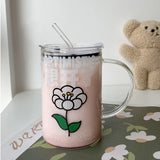 elvesmall  -  1000ml Glass Cups With Lid  And Straw Drinkware Cute Coffee Mugs Big Glasses For Drinks Water Tea  Korean Milk Juice Beer Cup