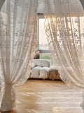 elvesmall  Retro Embroidery White Lace Girly IG Living Room Decorative Curtain Bedroom Balcony Velvet High-quality Blackout Luxury Curtains