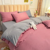 elvesmall Solid Color Bedding Set Duvet Cover Flat Sheet Pillowcases Home Textile Pillowcases For Adults Kids Simple Bed Linen