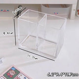 elvesmall Acrylic Three Grid Pen Holder Transparent Storage Rack Large Capacity Pencil Rack Square Makeup Shelf Desktop Organizer