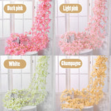 elvesmall 1.8M Silk Sakura Cherry Blossom Vine Lvy Wedding Arch Decoration Layout Home Party Rattan Wall Hanging Garland Wreath Slingers