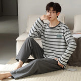 elvesmall  Fashion Design Pajamas Suit Men Spring Autumn Cotton Long Sleeve Male Sleepwear Set Winter Outdoor Nightcloth Breathable Warm