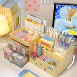 elvesmall Multifunctional Kawaii Pen Holder Organizer Desktop Stationery Pencil Storage Box Drawer Desk Cute Ins Multi-layer Storage Box