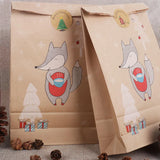 elvesmall 12/24pcs Christmas Kraft Paper Gift Bags Party Favor Packing Pack Fox Elk Print Cookies Pouch with Xmas Sticker Navidad New Year