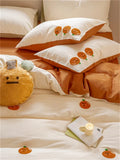elvesmall  High-end Double Yarn 100% Cotton Bedding Set Lovely Cartoon Embroidery Queen Duvet Covet Set Pure Cotton Air-Permeable Bed Sets