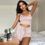 elvesmall  Sexy Women's Sleepwear Home Pajama Sets Summer Loungewear Sleeveless Tops+Shorts 2 Pieces Night Wears Women Pijama Home Clothes