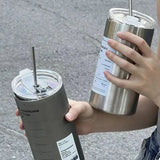 elvesmall  -  European Style Vintage Upscale Coffee Cup  Ins Good-looking Stainless Steel Thermos with Straw Niche Water Bottle
