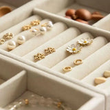 elvesmall Jewelry Storage Box Earring Ring Necklace Brooch Holder Flannelette Jewelry Display Box Necklace Classification Organizer