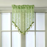elvesmall Green Valance Sheer Drape for Small Window Short Curtain With Lace Beads Bottom Kitchen Home Decoration Blinds #E