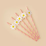 elvesmall  10/20pcs Daisy Flower Paper Straws Daisy Birthday Party Decorations Disposable Drinking Straw Baby Shower Wedding Decoration