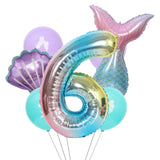 elvesmall Mermaid Party Balloons 32inch 1 2 3 Foil Number Balloon Girls' Mermaid Tail Birthday Party Decorations Baby Shower Helium Globos