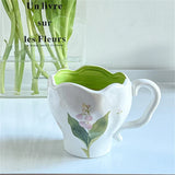 elvesmall Korean Style Ins Niche Hand-painted Tulip Bleed Orchid Hand-kneaded Ceramic Cup Office Cute Mug Household Simple Dessert Cup