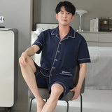elvesmall  M-4XL Plus Size High Quality Men Pyjamas Summer Thin Short Sleeved Pure Cotton Sleepwear Set Teenagers Home Clothes Male Pajamas