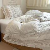 elvesmall  Soft Cotton Textured Duvet Cover Set with Tassel Fringe Boho Chic Bedding sets Twin Queen Comforter Cover Bed Sheet Pillowcases