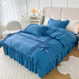 elvesmall 100% Cotton Solid Color Vintage Ruffled Duvet Cover Farmhouse Rustic Comforter Cover Geometric Stripes Bedding Set with 2 Sham