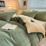 elvesmall High Density Milk Fleece Warm Queen Bedding Set for Winter Plush Skin Friendly Warmth Duvet Cover Set King Thick Quilt Cover Set