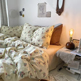 elvesmall  Korean Retro Floral King Size Bedding Set 100% Cotton Home Textile Bedding Sets Soft Single Double Duvet Cover Set with Sheets