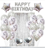 elvesmall 39pcs Rose Gold Birthday Balloons Party Decoration Happy Birthday Letter Balloon Rain Silk Curtain Background Baby Shower Decor