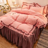 elvesmall  3/4pcs Bedding Bed Linen 2 Bedrooms Bluey Comforter Cover Pillowcases Lace Solid Color Luxury King Size Set of Sheets Bedspread