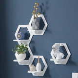 elvesmall 3Pcs Hexagon Wall Shelf Punch Free Bedside Wall Display Stand Wall Mounted Organizer Flower Pot Holder Tv Background Home Decor