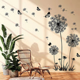 elvesmall Black Dandelion Wall Stickers Butterflies On The Wall Living Room Bedroom Glass Window Decoration Mural Art Home Decor Decals