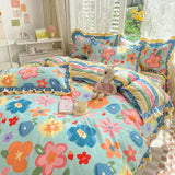 elvesmall Ins Pink Princess Lace Love Heart Duvet Cover Pillowcase and Bed Skirt Sheet for Girls Bedding Linen 4pcs Home Textiles