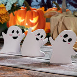 elvesmall 3pcs /set Wooden Ghost Tiered Tray Halloween Decor Wooden Table Sign For Halloween Party Home Decor