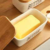 elvesmall Butter Container Ceramic Box Restaurant Sealed Storage Box Cheese Boxwith Knife Butter Slicer Butter Dish Tableware