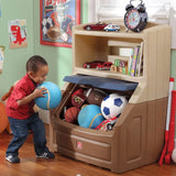elvesmall Lift & Hide Brown and Blue 38" Tall Plastic Toddler Bookcase and Kid Toy Box and Toy Storage
