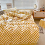 elvesmall Blue Checkerboard Print Bedding Sets Nordic Duvet Cover Simple Lattice Quilt Cover Bed Sheet For Kdis Adults Bedclothes