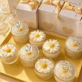 elvesmall Daisy Blossoming Scented Candles Ins Flower Aroma Candle Cute Girl's Day Gift Glass Jar Candle Crown Aromatherapy Gifts Set
