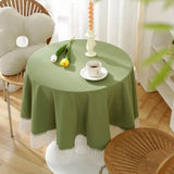 elvesmall Dustproof Round Tablecloth with Elegant Lace Edge and Cotton Fabric Kitchen Decor Party Table Decoration Machine Washable