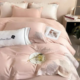 elvesmall Embroidery 100% Cotton Bedding Set Luxury Home Textile Duvet Cover Set 220x240 High End Hepburn Style Skin Friendly Bedding Sets