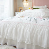 elvesmall Lace Ruffles Bedding Set Luxury Cotton Flower Embroidery Bedclothes Girls Full Size Quilt Cover Sets Queen King Bed Linen Sets