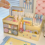 elvesmall Multifunctional Kawaii Pen Holder Organizer Desktop Stationery Pencil Storage Box Drawer Desk Cute Ins Multi-layer Storage Box