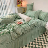elvesmall Princess Style Pleated Lace Autumn and Winter Caramel Color Four-piece Bedding Set Quilt Cover Bed Sheet Bed Skirt Bed Sheet