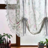 elvesmall  Ruffle Floral Pull-Up Curtain for Small Window Lace Sheer Lifting Drape Kitchen Porch Home Decoration Blinds #E