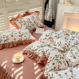 elvesmall  New Fresh Floral Pattern Cotton Girl Heart Duvet Cover Suit Soft Luxury Bedding Set Fashion Dormitory Quilt Cover Pillowcase Kit