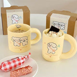elvesmall  -  Design Cream Color Mug Korean Ins Style Cartoon Rabbit Creative Milk Coffee Cup Household Simple Dessert Ice Cream Cup