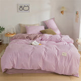 elvesmall Japan Style Bedding Set Plaid Queen Size Duvet Cover Set With Sheets Bedroom Decor Skin Friendly King Single Double Bedding Sets