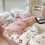 elvesmall Blue Checkerboard Print Bedding Sets Nordic Duvet Cover Simple Lattice Quilt Cover Bed Sheet For Kdis Adults Bedclothes