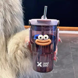 elvesmall -  600/900ml Sport Water Bottle With Straw Handle Cute Plastic Large Cup Drinking Ice Coffee Tea Juice Gym Travel Portable Cups