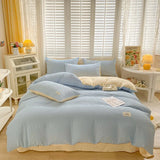 elvesmall  Bubble Yarn Fabric AB Double-sided Bedding Set Soft Double Duvet Cover Set with Sheets Comfortable Breathable Bedding Sets