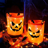 elvesmall LED Light Halloween Trick or Treat Bucket Pumpkin Candy Bags Collapsible Halloween Basket for Thanksgiving Party Gift Basket