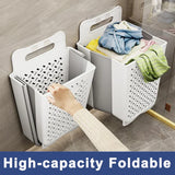 elvesmall Bathroom Folding Dirty Clothes Storage Basket Wall Mounted Hanging Portable Punch-Free Clothes Bucket Organizer Laundry Basket